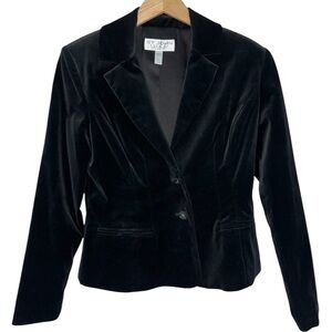 ST.JOHN EVENING Black Velvet Blazer Jacket Silk Lined Rhinestone Classic Small 4